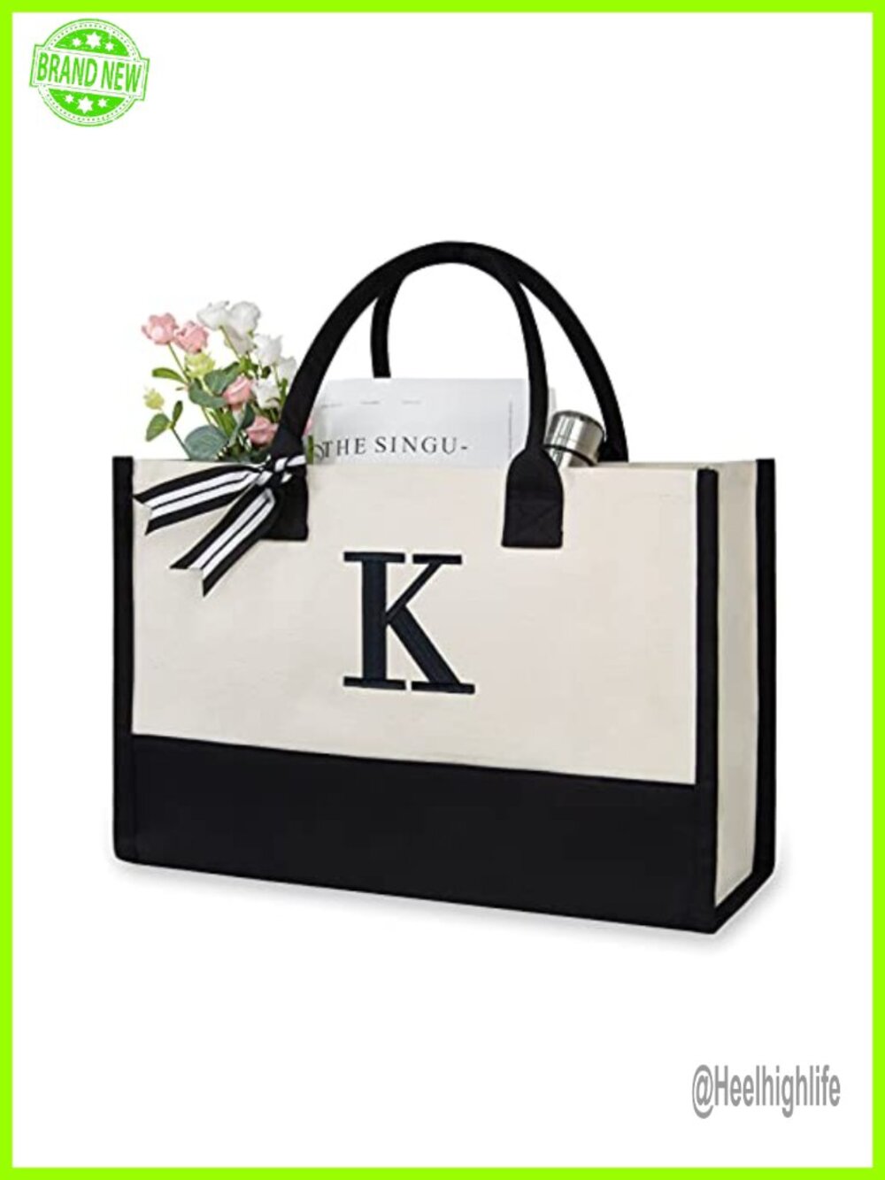 Personalized Initial Canvas Beach Bag, Monogrammed Tote for Women